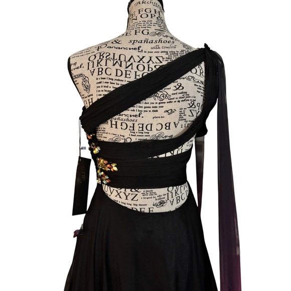 Nina Canacci Black Fuschia Ombre One Shoulder Gown Beaded Embellished Size 2 - Picture 8 of 11